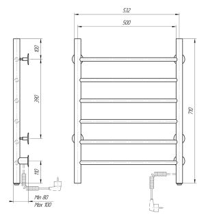 Полотенцесушитель электрический Domoterm Аврора DMT 109-6 50x71 EK R чёрный